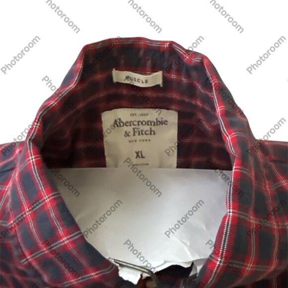 Abercrombie Fitch-Men's XL Button Down - EUC -Red/Navy-Muscle Cut -22' p2p - Picture 3 of 5